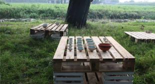 Verre reizen, Landart Diessen, 2010
Materiaal: Keramiek, pallets	
Afmeting: Installatie 10x10 mete